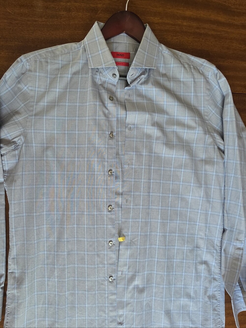 Hugo Boss Blue Gingham Sharp Fit Dress Shirt Size 16.5 L Slim
